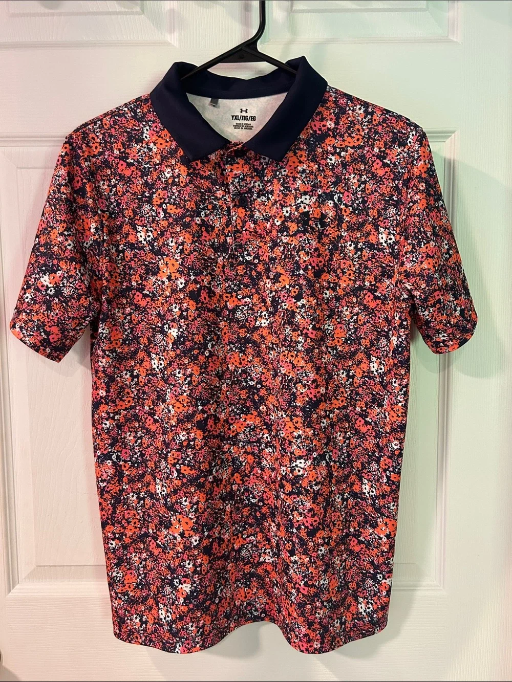 Under Armour Boys Navy Collar Polo with Coral & White Floral Print